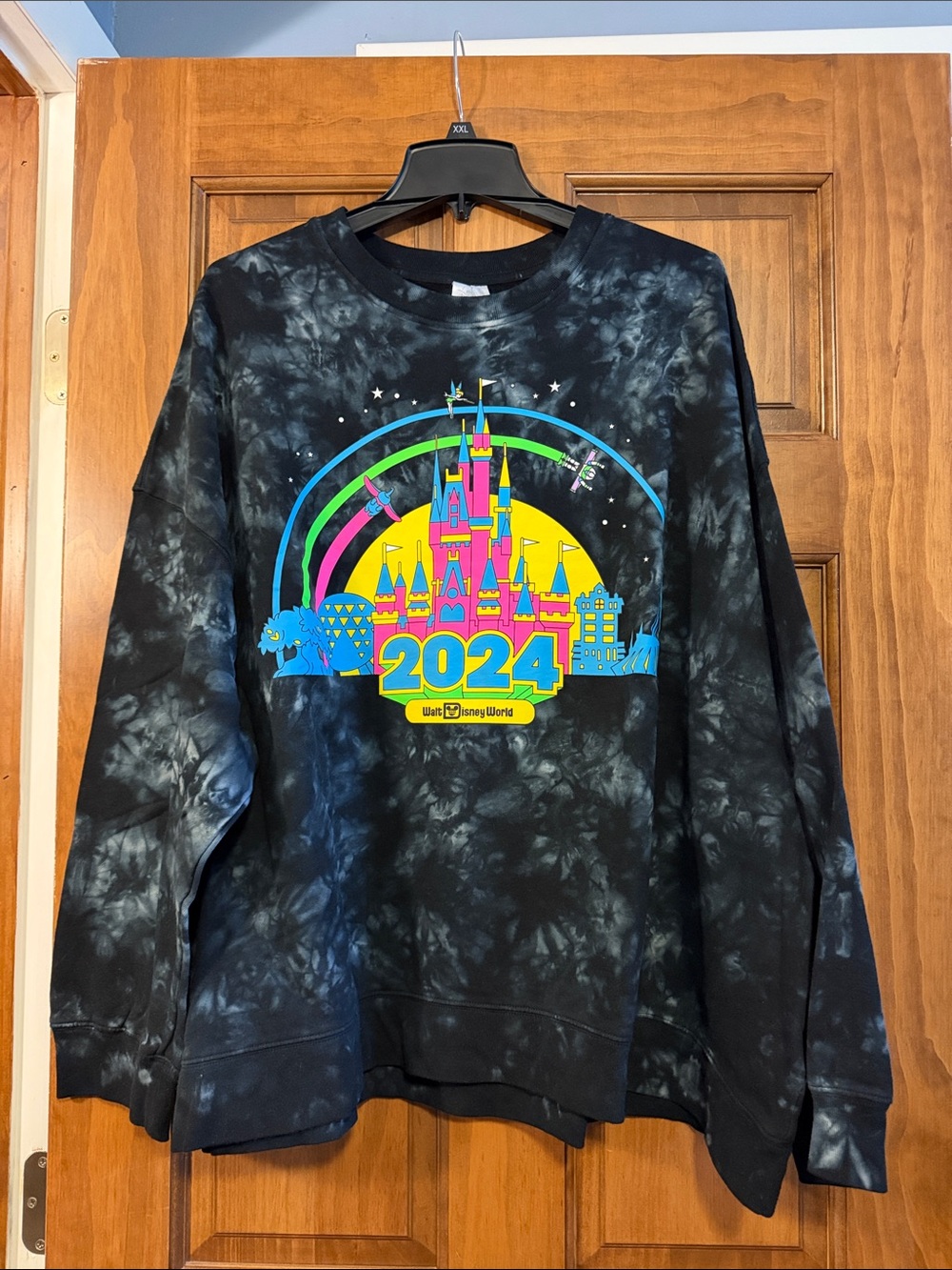Disney Black Tie-Dye Sweatshirt with Neon Castle 2024